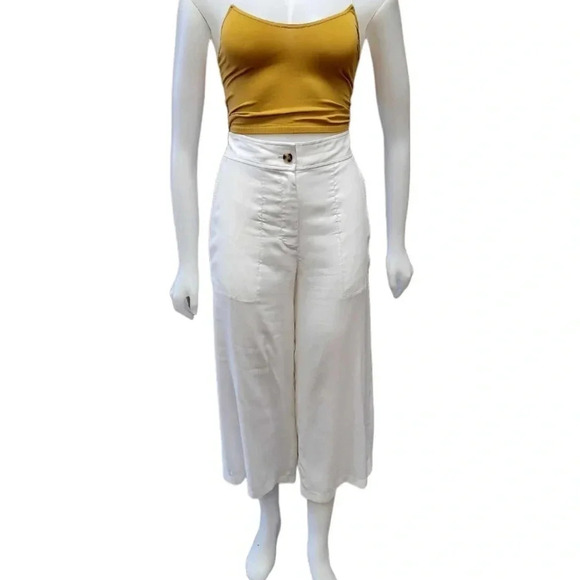 Club Monaco Linen Blend Wide  Leg Lined Capri Pants Size 4 - Picture 2 of 11